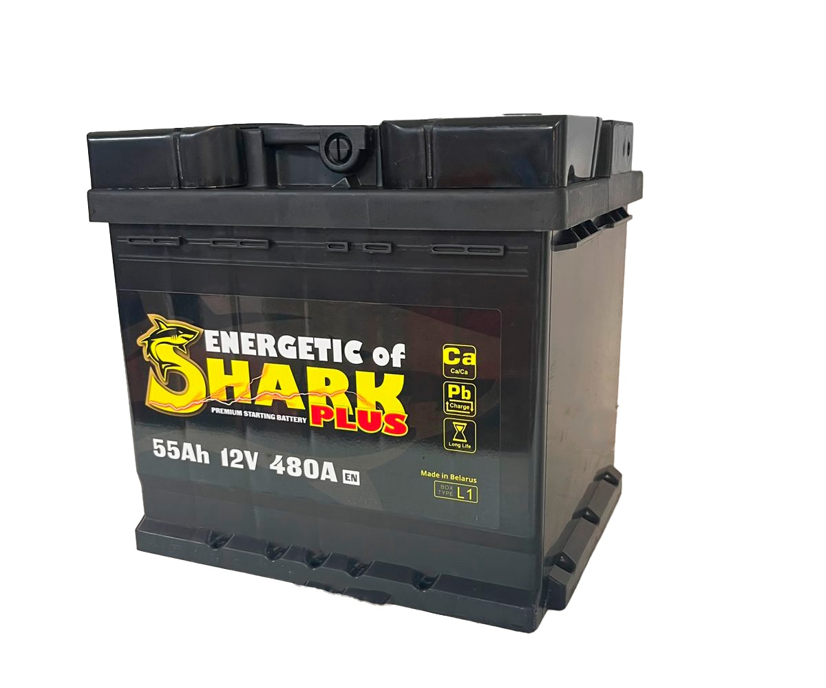 Аккумулятор, ENERGETIC SHARK PLUS, 55 Ah, кубик, прямая полярность