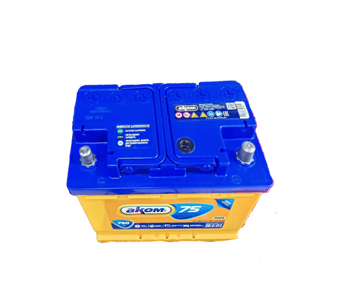 Батарея аккумуляторная АКОМ 6CT750LA АКОМ 75А/ч 750А 12V Обратная полярн. стандартные клеммы